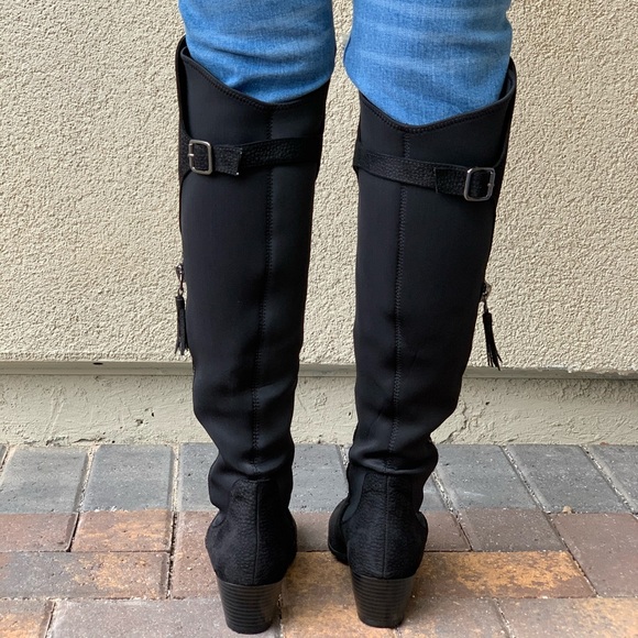 Black Microfiber Knee High Riding Boots - Picture 8 of 8